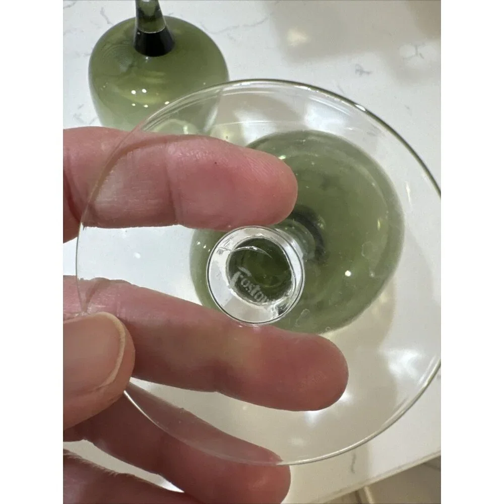 Fostoria Green Water Wine Delicate Drink Glass Goblet Stemware Set Of 2 - Picture 7 of 8